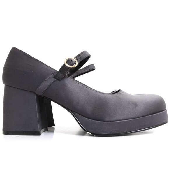 Steve Madden Women's 10 Dark Grey Satin Square Toe Mary Jane Platform Heels - Picture 2 of 9
